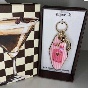 Piper K Espresso Martini Motel Key Keychain & Bag Charm – Pink Stripe (NIB)